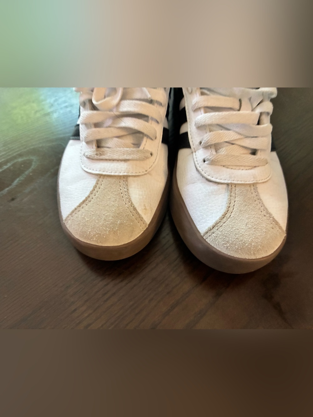 Adidas White Sneakers with Black Three-Stripes and Gum Sole- Women’s size 6.5 - Picture 3 of 5